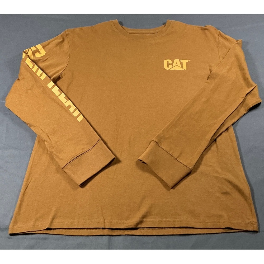 Caterpillar Mens Trademark Banner Long Sleeve Tee Bronze Turmeric CAT Logo M